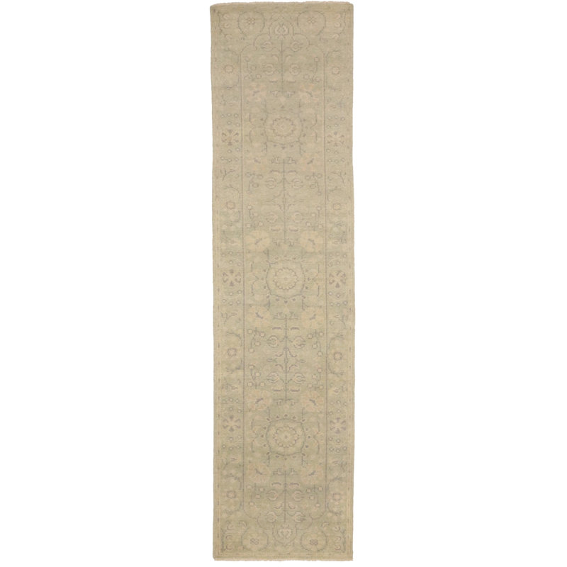 Green Floral Transitional 2X10 Handmade Oriental Runner Rug
