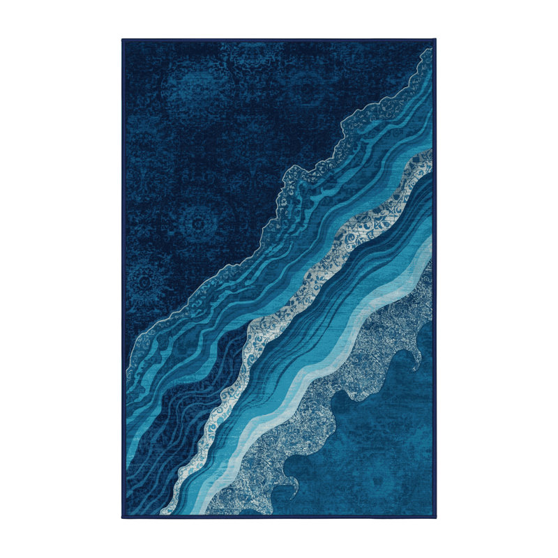 Machine Washable Ottavio Classic Oriental Rug in Blue – Navy Binding, 2 x 5