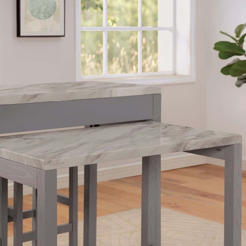 1-Drawer Wood Light Grey Nested Counter Height Dining Table with Wheels, 3