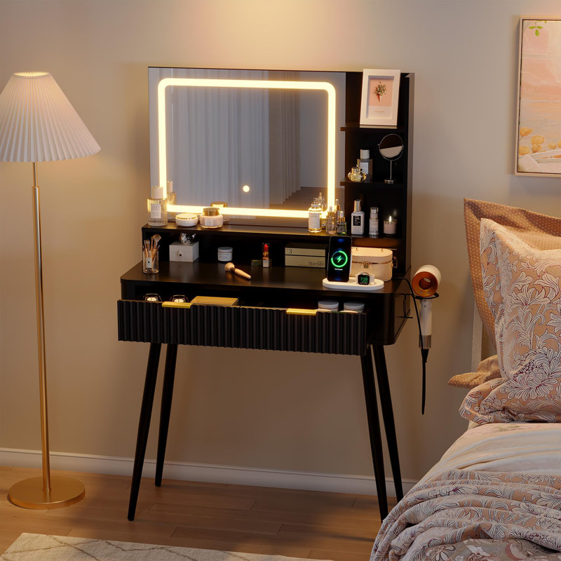 Dressing Table with Mirror, Black/Black