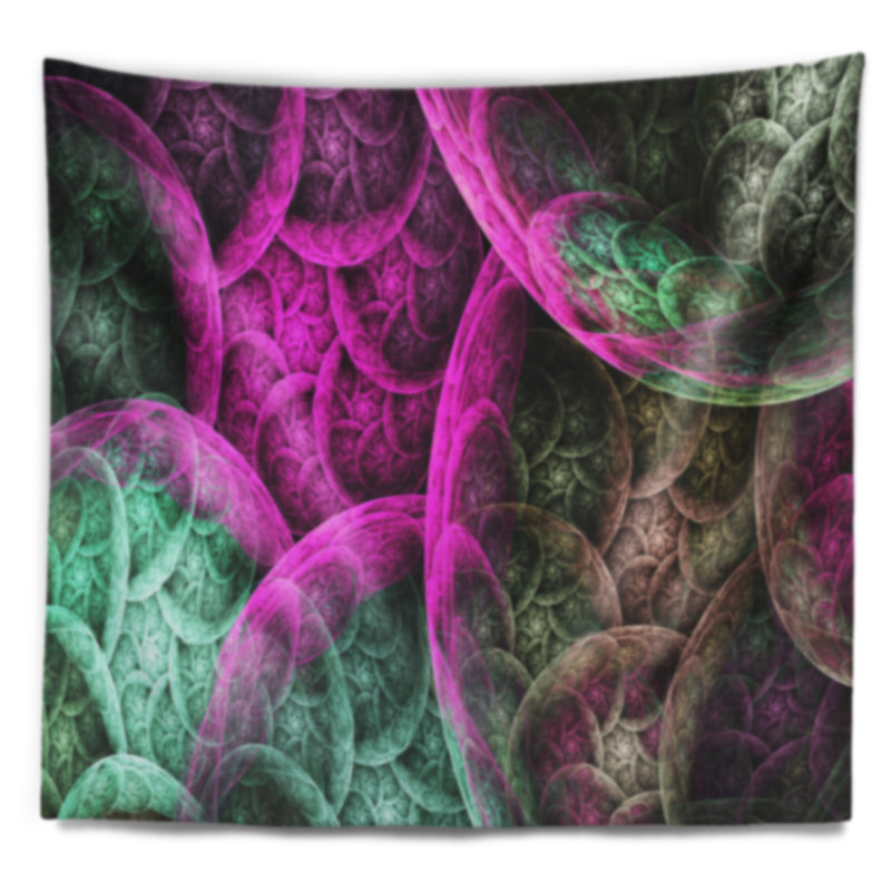 Tapisserie abstraite rose vert avec nuages dramatiques, H 50 po x l 60 po