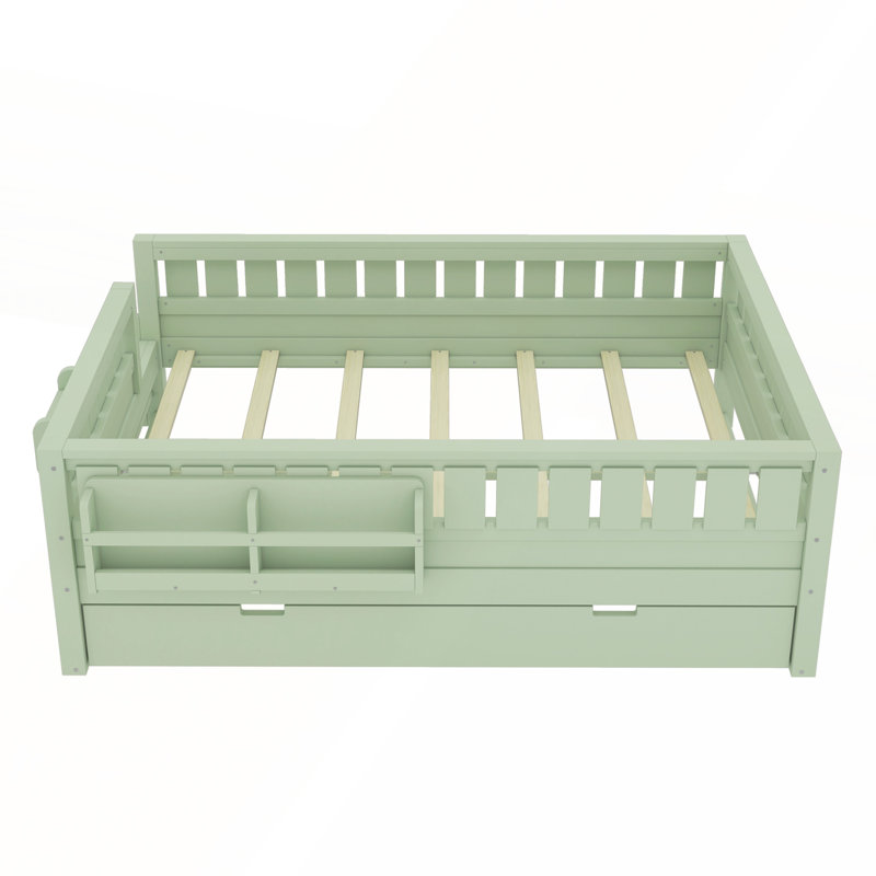 Lit double vert avocat avec tablettes intégrées, petit escalier, rails de sécurité et lit gigogne pour enfants, Double