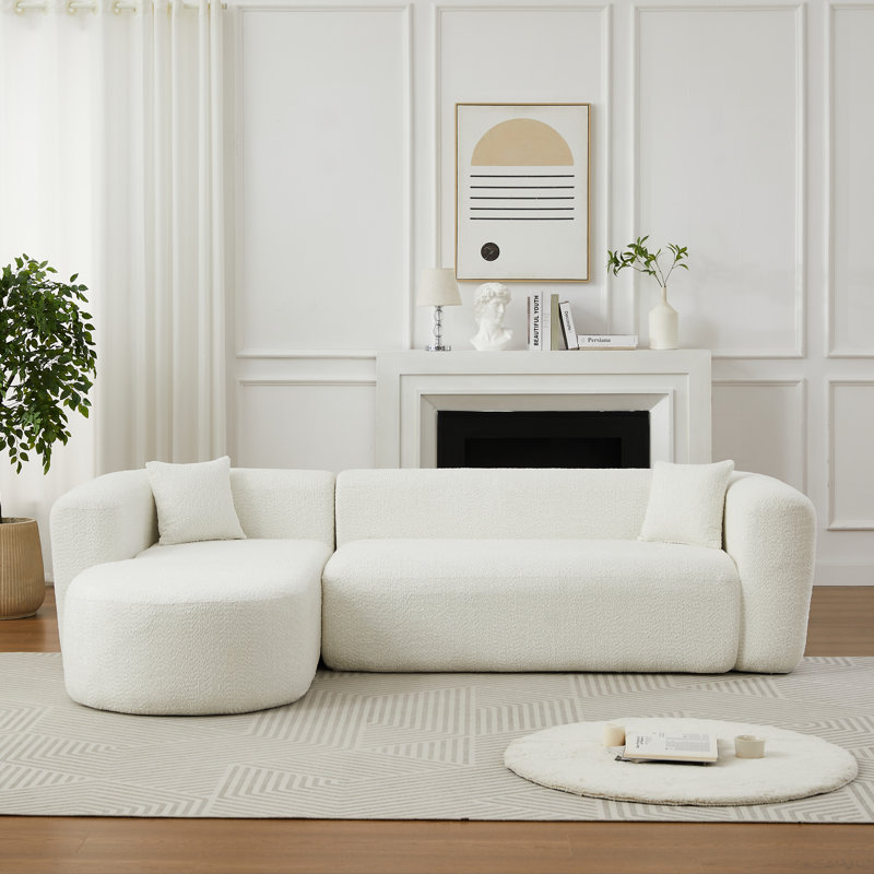 Canapé modulaire de luxe à dossier incurvé de 109,4 po, canapé à dossier incurvé de luxe moderne, deux coussins décoratifs en tissu de chenille, canapé à nuage de compression minimaliste confortable en forme de L pour le salon (méridienne gauche, beige)
