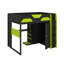Lit mezzanine double en bois avec bureau, tablettes multiples, lumière USB et RVB-433047060