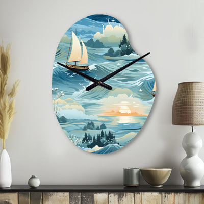 Coastal Tranquillity Seaside Landscape - Pear Shape Large Coastal 3D Wall Clock