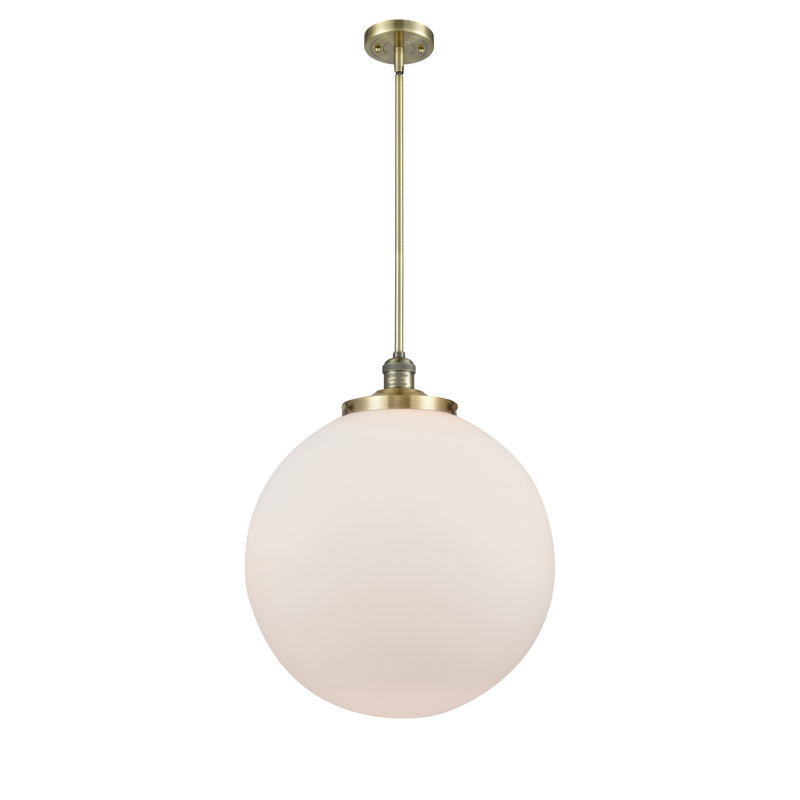Luminaire suspendu simple à 1 lumière Frederick, Blanc mat, Laiton antique