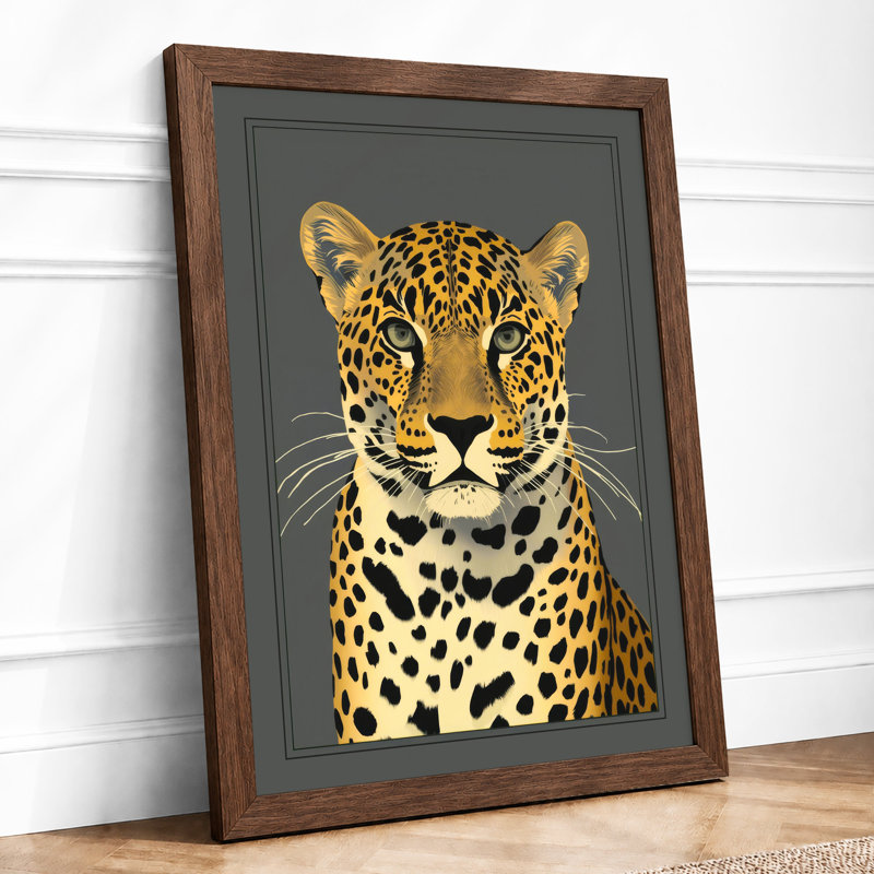 Leopard Gaze Modern - Framed Print, A2 - 59.4 x 42.0 cm, Walnut