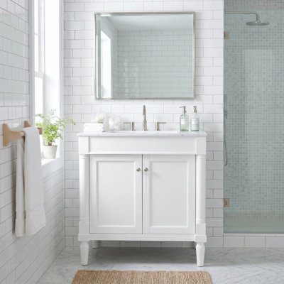 30 Inch Luxury Bathroom Vanity Cabinet with Ceramic Sink, Soft Close Doors and Solid Wood Legs