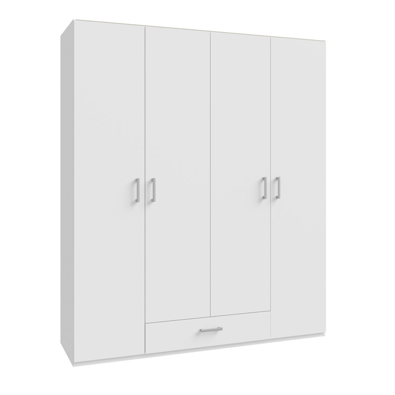 Sugata 4 Door White Wardobe with clothes rail, 178cm W x 211cm H x 54cm D, White, 178cm W x 211cm H x 54cm D