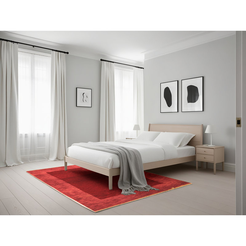 Tapis rouge en laine et polyester tissé à la machine Chloe-Mai, Rectangle 5 pi x 7 pi