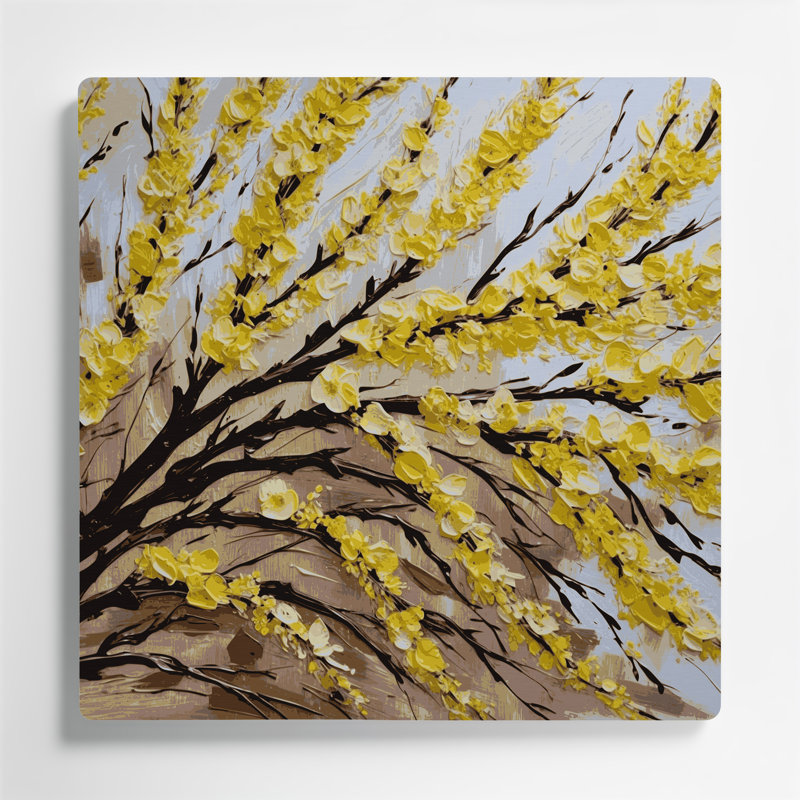 Art mural en métal Botanical Forsythia, H 144 po x l 144 po x P 0,05 po