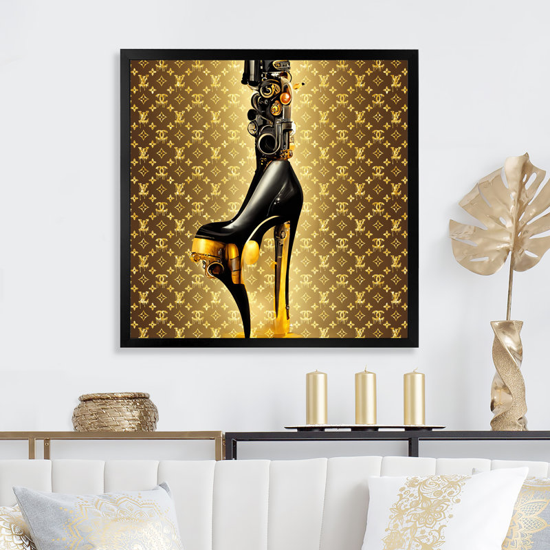 Luxury Brand Bionic Heel IV - Art mural sur toile tendance, L 16 po x H 16 po, Impression noire sur toile encadrée