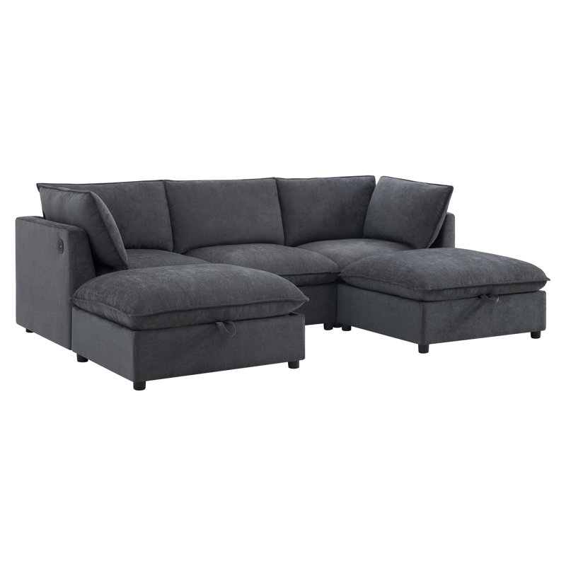 Canapé modulaire en chenille modulaire 98 po en U avec repose-pieds et table pliante, Gray Chenille