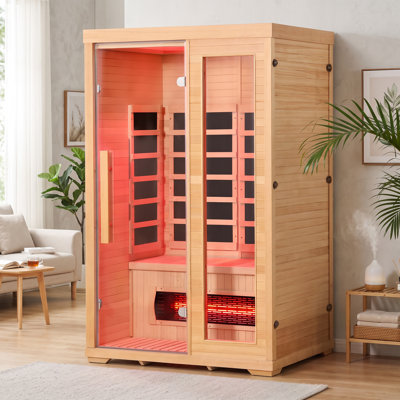 Sauna d'intérieur EROMMY pour 2 personnes, sauna infrarouge lointain compatible Bluetooth, sauna avec lumière 7 couleurs pour la maison, couleur pruche