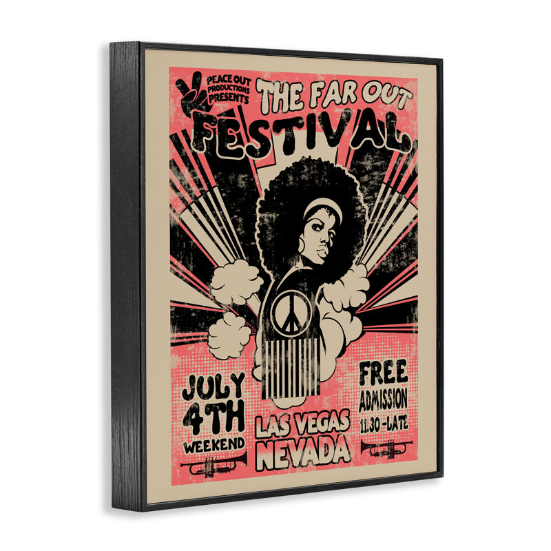 Affiche rétro «Retro Out Festival», giclée par Ali Chris, H 14 po x l 11 po, Giclée noire de minuit encadrée