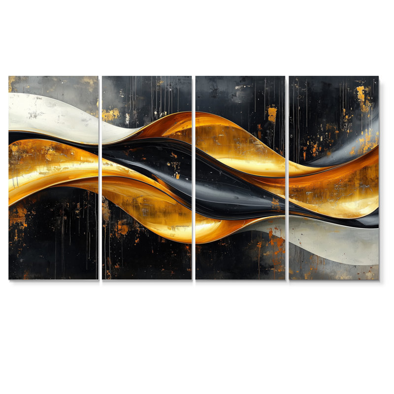 «Geometric Cooper Waves I» - Décoration murale spirales abstraites - Art mural moderne, 4, H 28 po x l 48 po