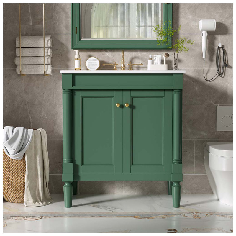 Meuble-lavabo 30 po avec lavabo en céramique, Vert