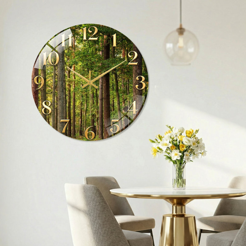 «Forest Scene», horloge murale en verre, 60 x 60 cm (23,6 x 23,6 pouces)