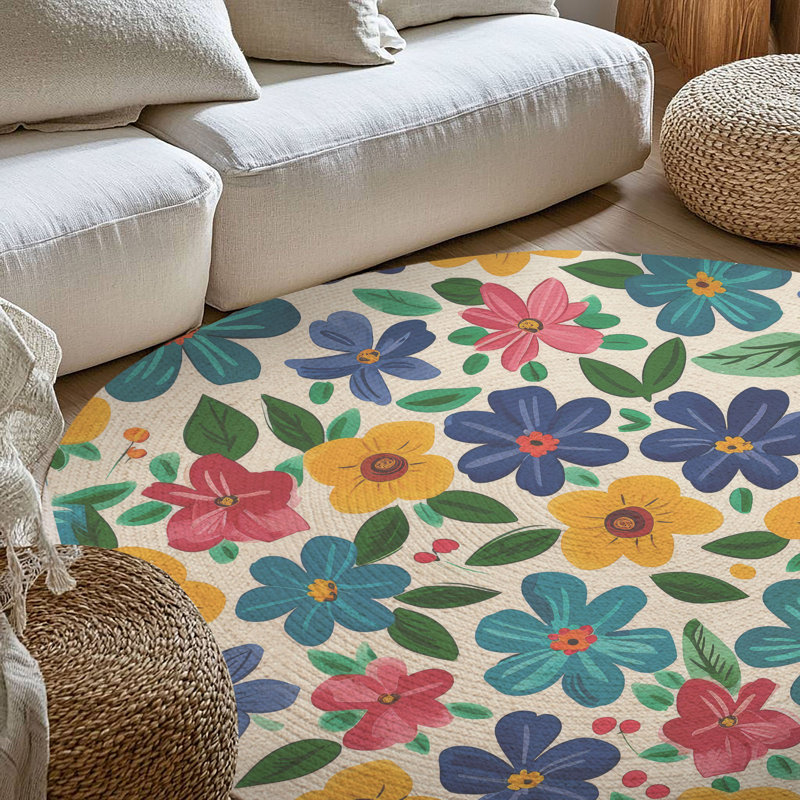 Tapis tressé Fresh Petal Blossoms, Rond 5 pi
