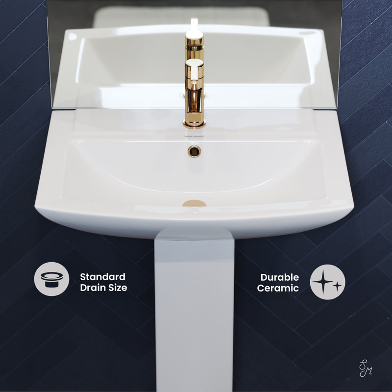 Sublime Two-Piece Glossy White Ceramic Rectangular Pedestal Sink, Chrome