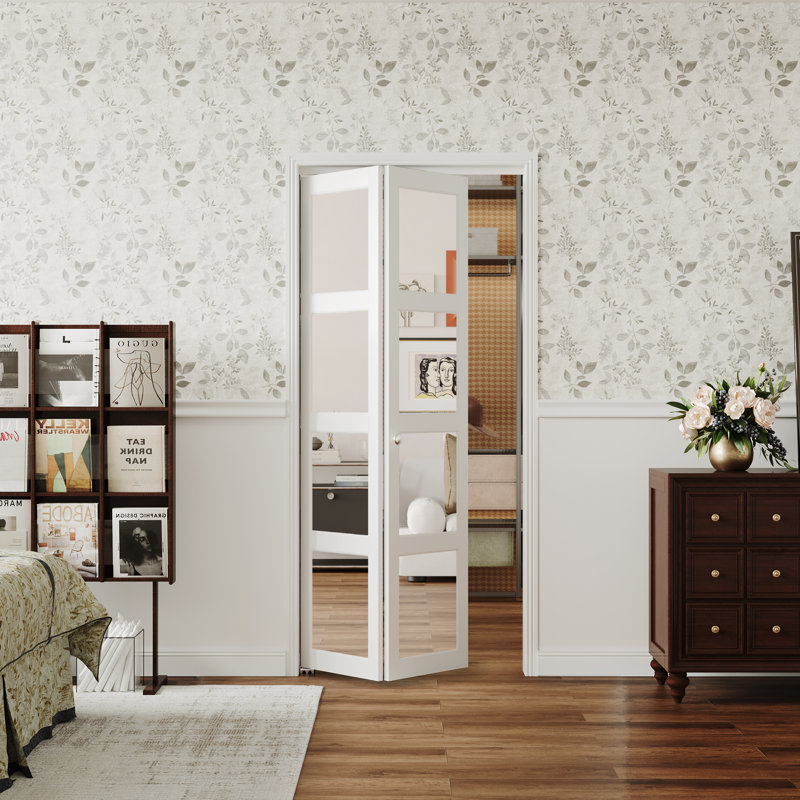4 portes doubles pliantes en miroir fabriquées en bois, 30 po x 80 po