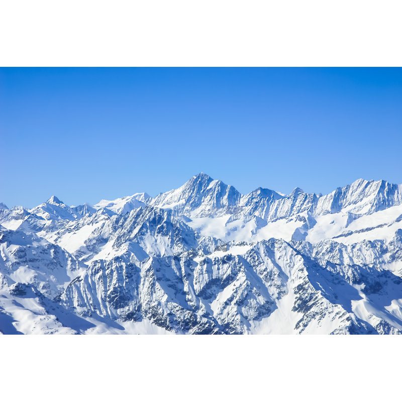 Panorama de neige, chaîne de montagnes, ciel bleu de la Suisse - photographie sur toile tendue, H 8 po x l 12 po