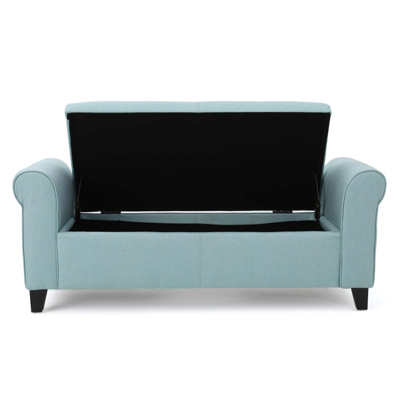 Aisyah Upholstered Storage Bench, Light Blue Polyester 