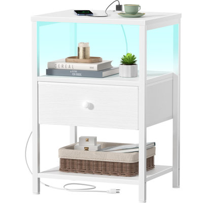 White Nightstand with Charging Station