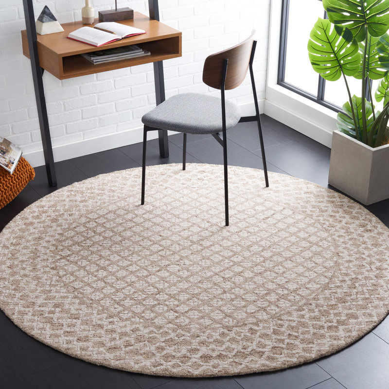 Tapis géométrique abstrait en laine touffeté à la main en coton, Rond 6 pi