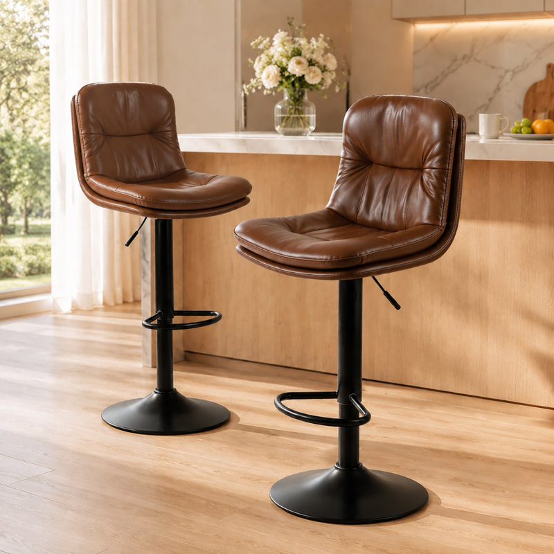 Ensemble de 2 tabourets de bar pivotants à 360 degrés avec sièges rembourrés pour îlot de cuisine, brun, Brun, Ensemble de 2