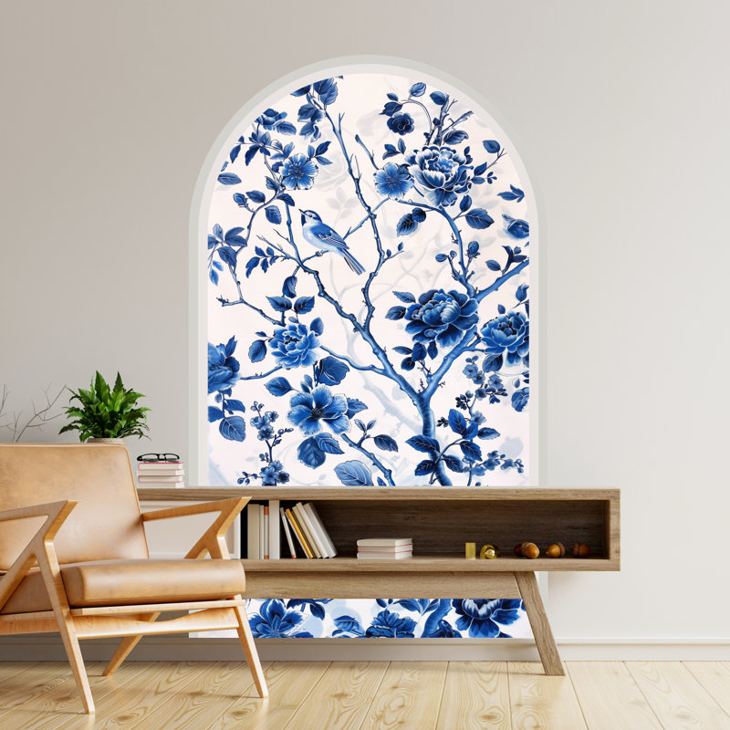 Adhésif décoratif classique bleu chinois amovible sans dommages, H 71 po x l 40 po