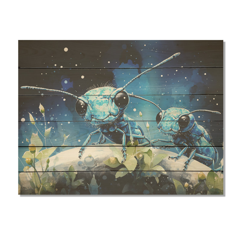 Enchanted Minions Blue Ants - fourmis, art mural sur bois de pin naturel, H 30 po x l 40 po