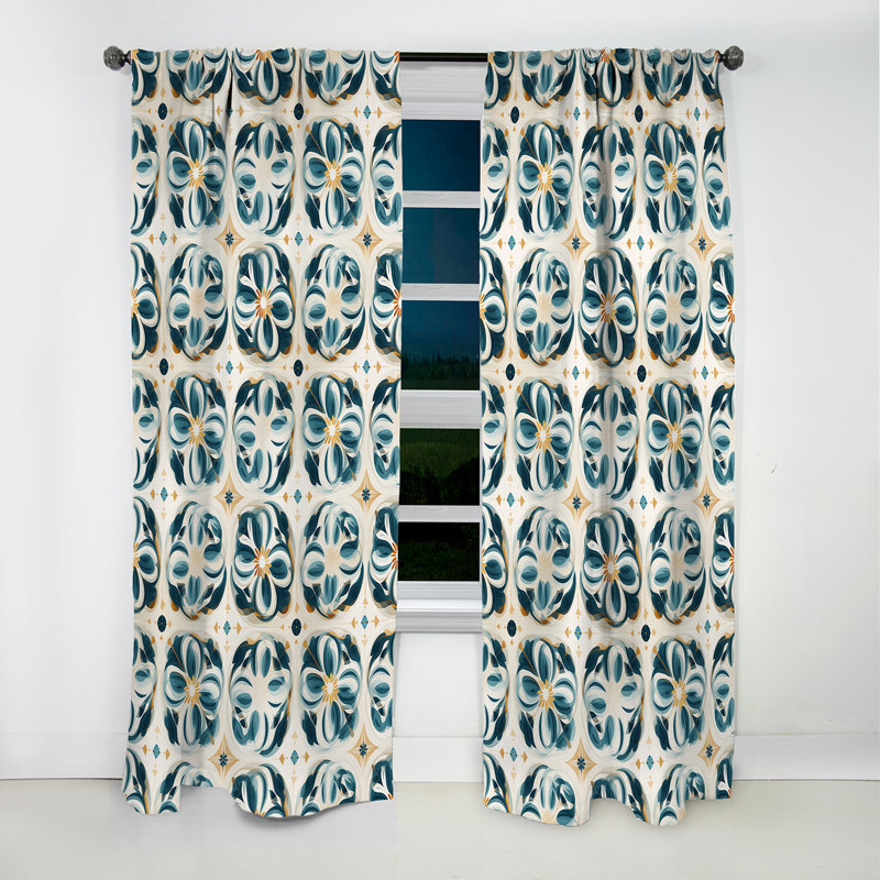 «Blue Vintage Moroccan Tiles Dream» - Rideau damassé - Rideau occultant occultant - 1 panneaux, L 52 po x L 108 po