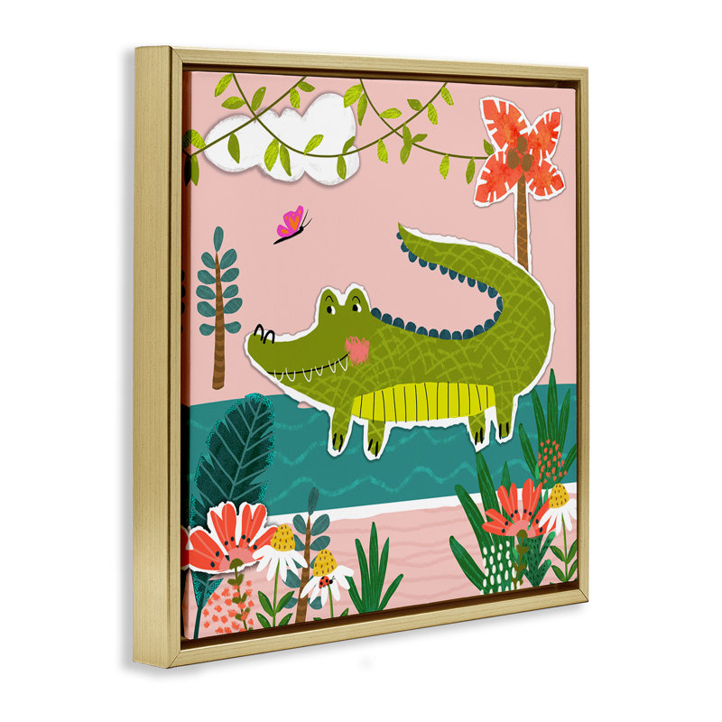 «Alligator In Swamp», art mural encadré par Tina Finn, Cadre flottant métallique doré, H 25 po x l 25 po
