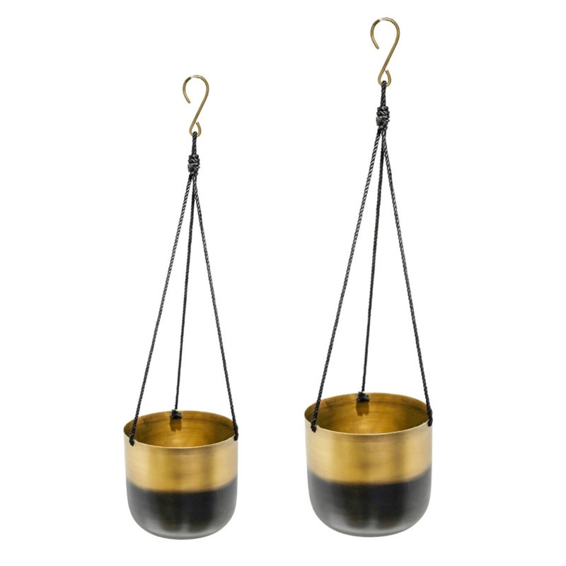 Oscar Two Tone Gold Metal Hanging Planter Set of 2, Gold