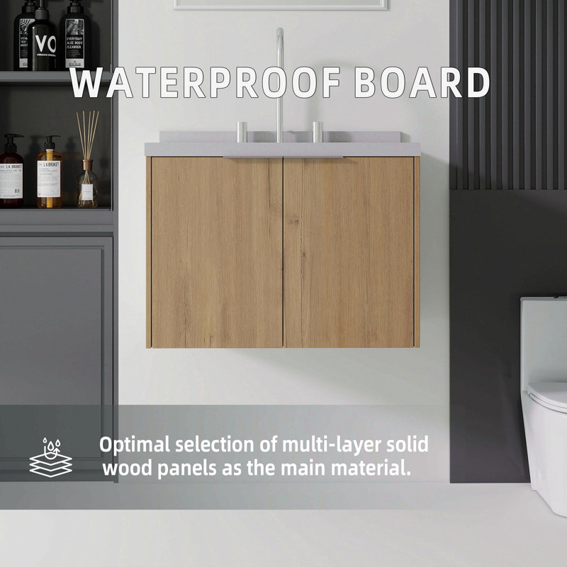 Meuble-lavabo flottant 24 po avec lavabo, porte à fermeture douce, comptoir et dosseret en marbre de granite blanc 2 po