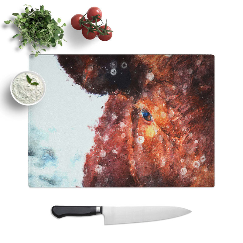 Tempered Glass Bull Cow Chopping Board, 39 cm W x 28.5 cm L
