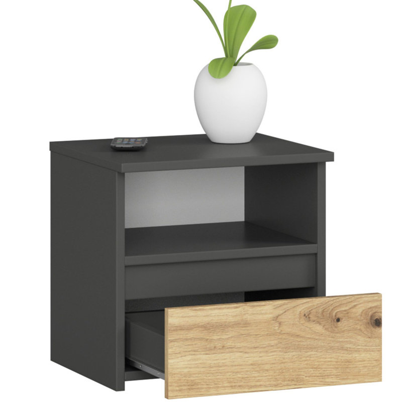 Resmi 40cm W Particle Board Bedside Table, Grey, Oak