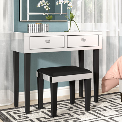Coiffeuse de maquillage avec tabouret de coin 2 tiroirs Amaris