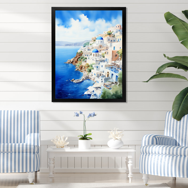 Îles grecques, Santorini Village Dreams II, Cadre simple noir, H 20 po x l 12 po x P 1 po