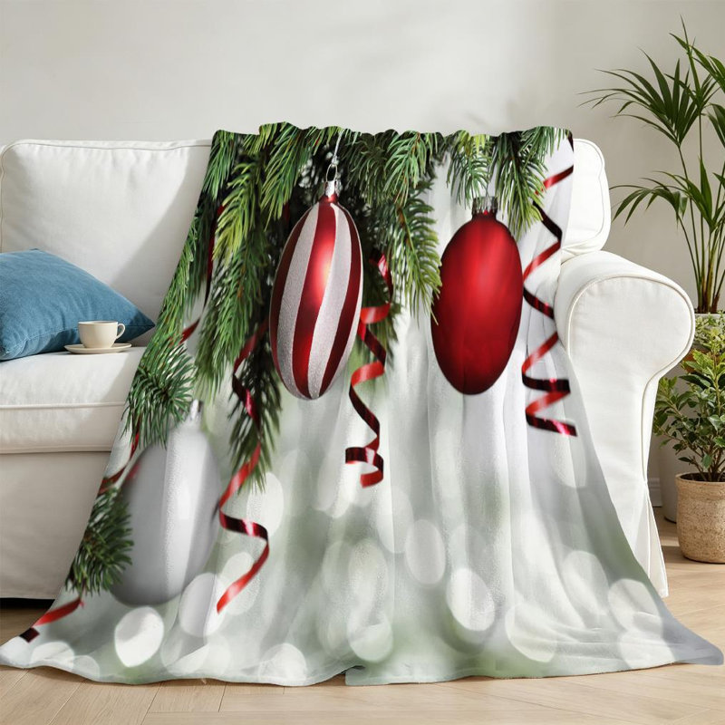 Jeté en flanelle verte ultra douce, décoration d'arbre de Noël imprimé recto, Jeté 50 po x 60 po