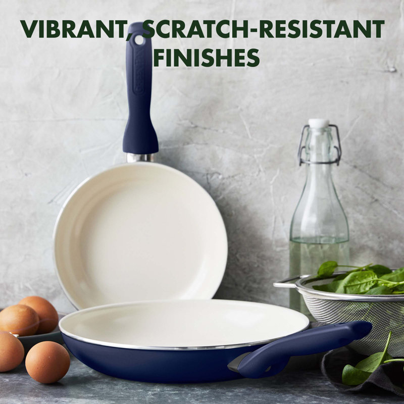GreenPan Rio Healthy Ceramic Nonstick 3pc Fry Pan Set, Oxford Blue