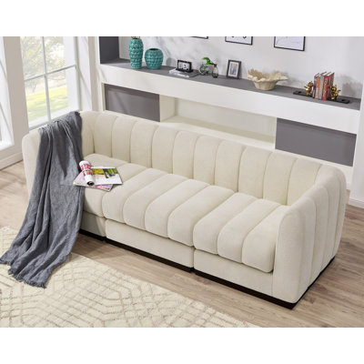 Myrhn Modular Sectional, 3-Seater Contemporary Sleeper with Solid Wood Base