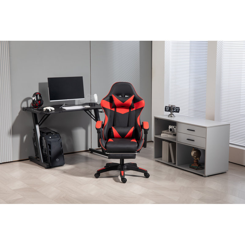 Inbox Zero Adjustable Reclining Ergonomic Faux Leather Swiveling PC & Racing Game Chair, Red/Black