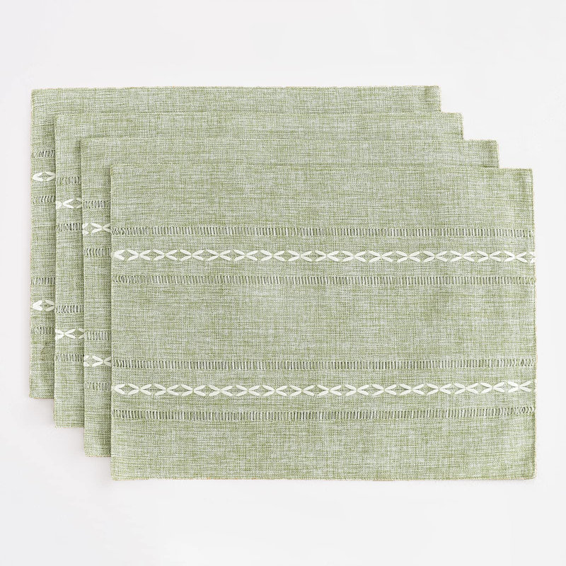 Ensemble de 4 napperons rectangulaires L 18 po x l 12 po, Vert sauge à surpiqûres