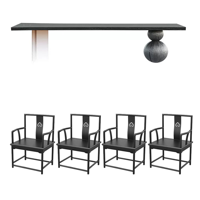Solid Wood Top Double Pedestal Dining Set, 29.53" H x 94.49" L x 31.5" W, 5 Pieces: Table, 4 Chairs