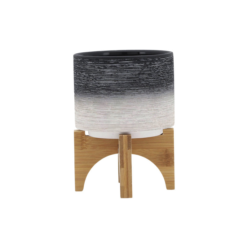 5" Planter On Wooden Stand, Gray