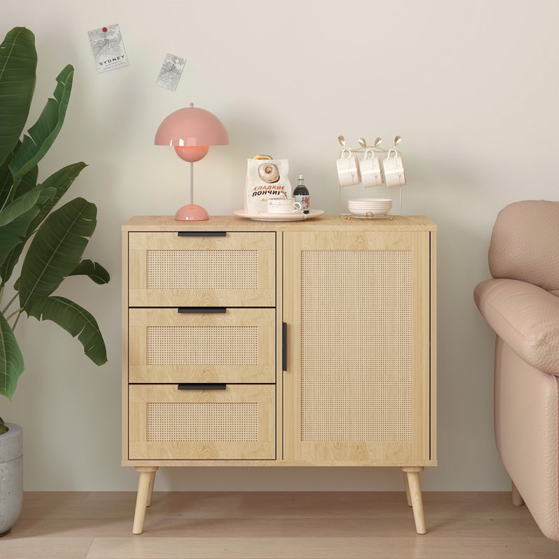 Commode en rotin moderne avec armoire de rangement en bois pour chambre à coucher, salon, entrée et couloir