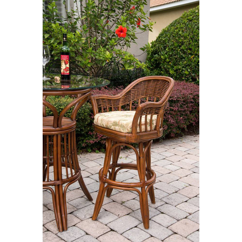 Corneliea Traditional Swivel Stool, Rustic Driftwood, Kali Olive, Bar Stool (30" Seat Height)