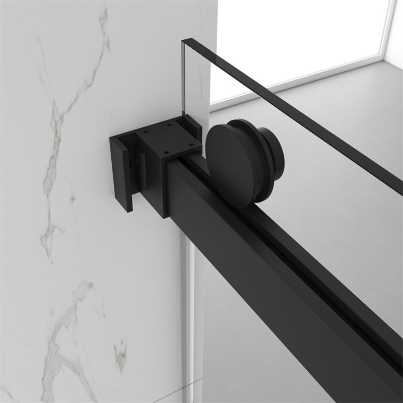Porte de douche coulissante en verre trempé sans cadre 72 "x 76" , Noir mat